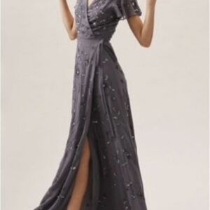 BHLDN for Anthropologie Charcoal Beaded Maxi Dress
